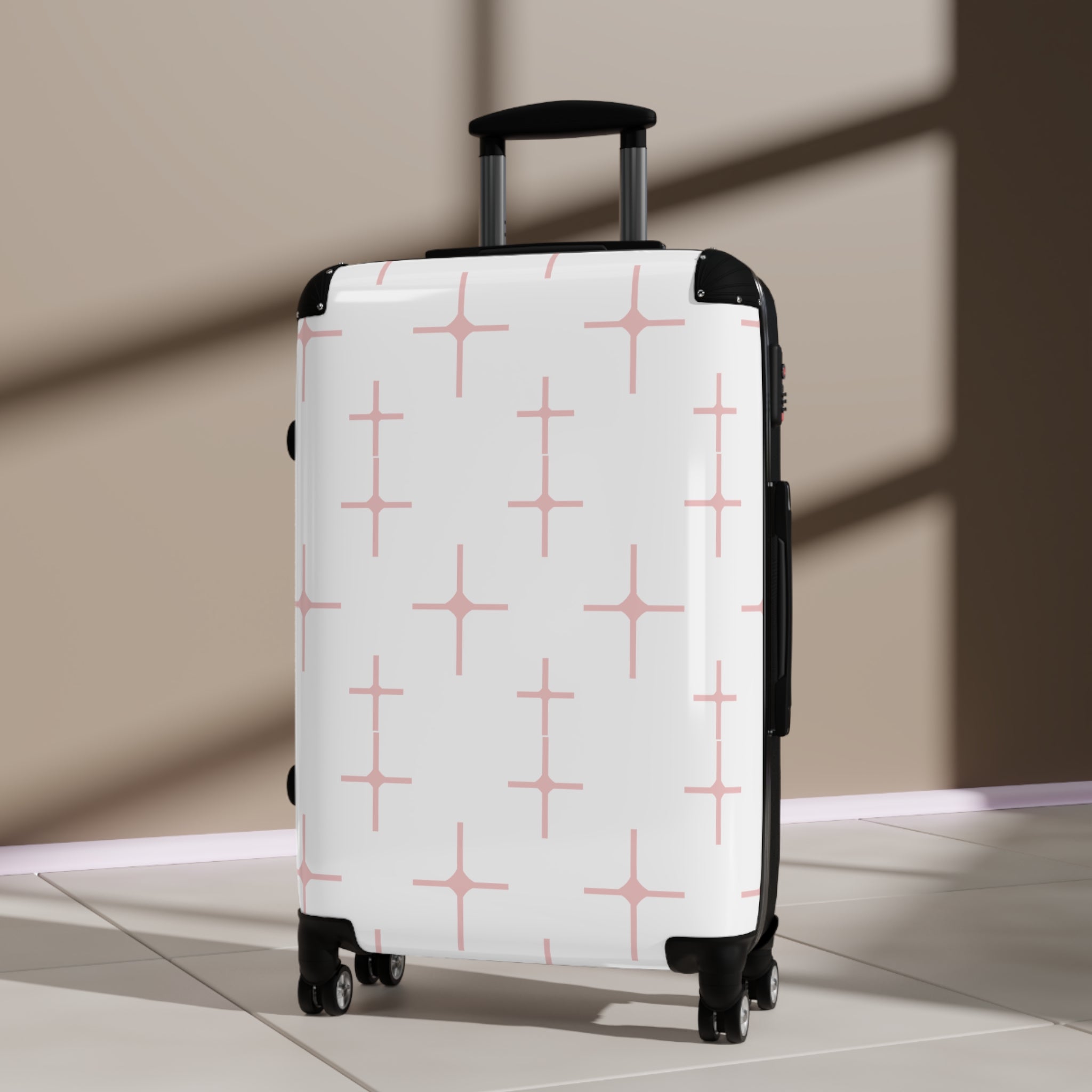 Chic Travel Suitcase with Pink Pattern Design