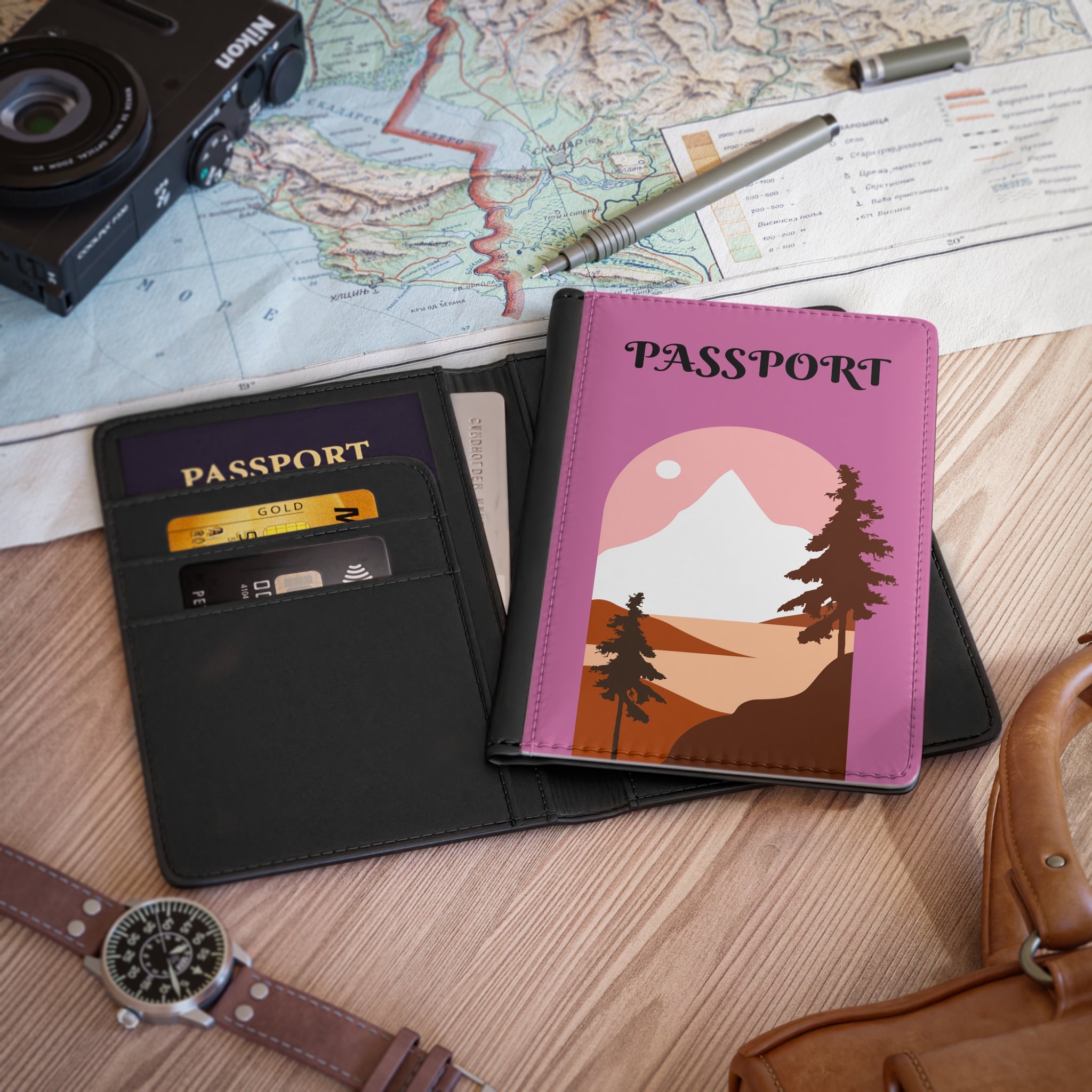 Stylish Passport Cover with Mountain Design