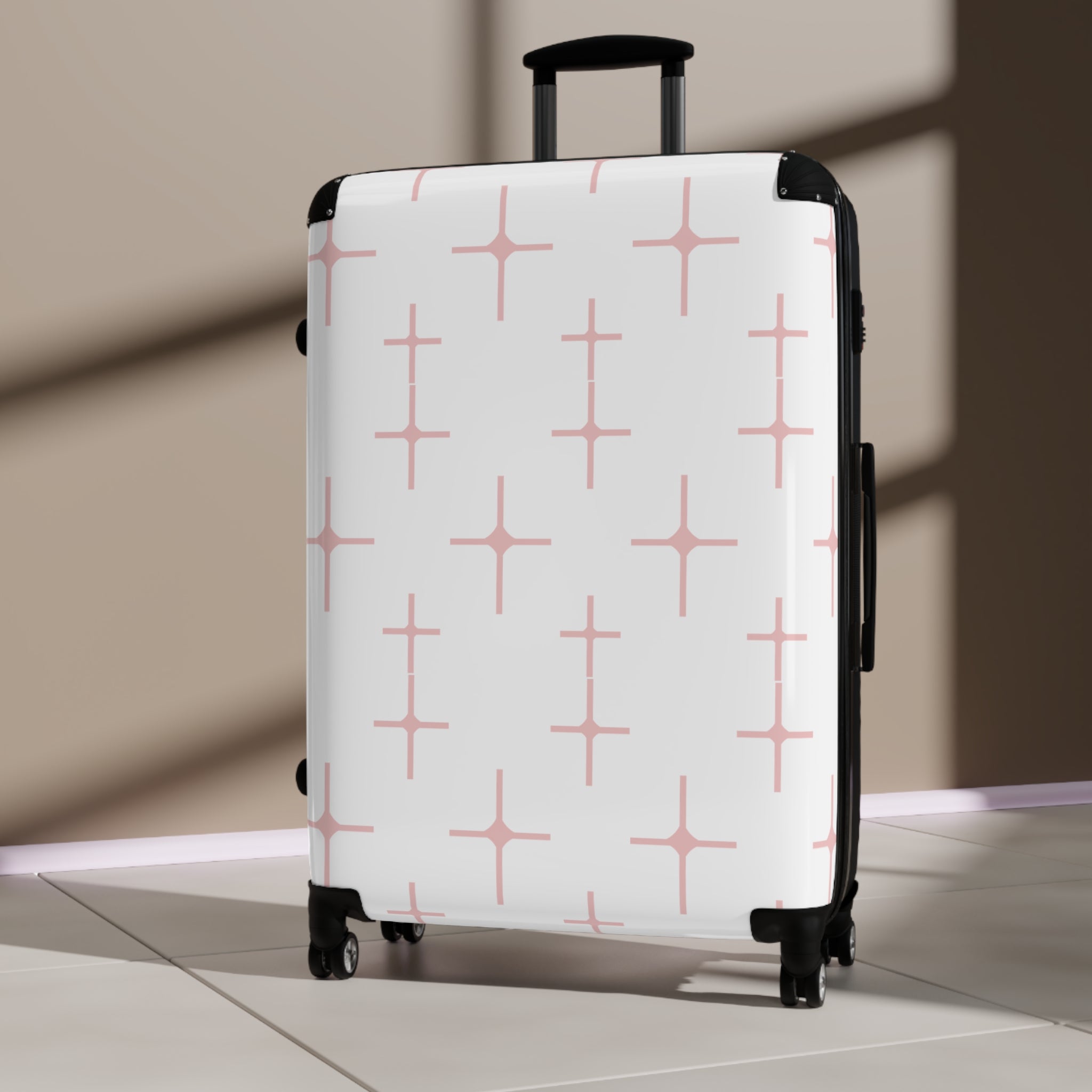 Chic Travel Suitcase with Pink Pattern Design