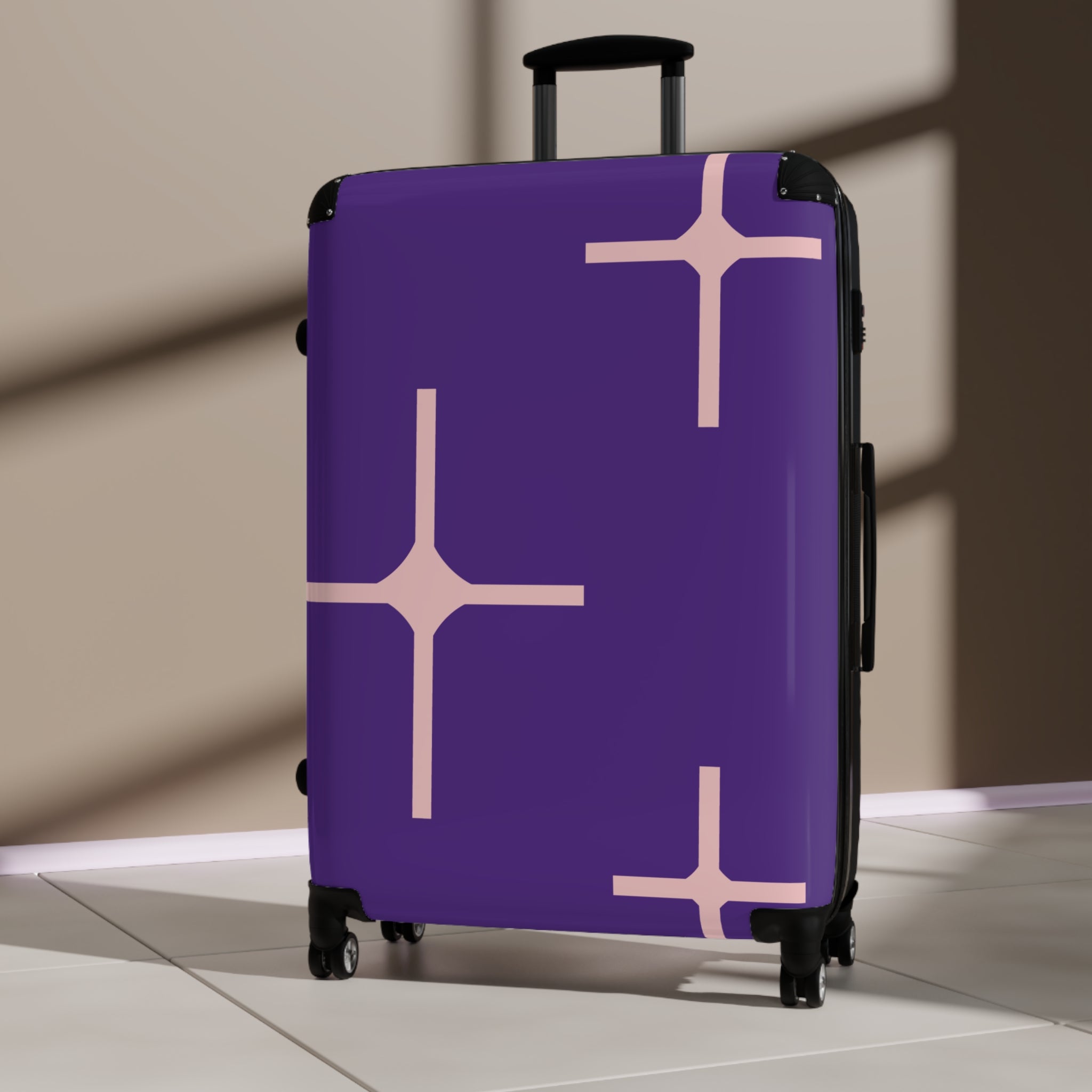 Stylish Purple Suitcase with Geometric Design