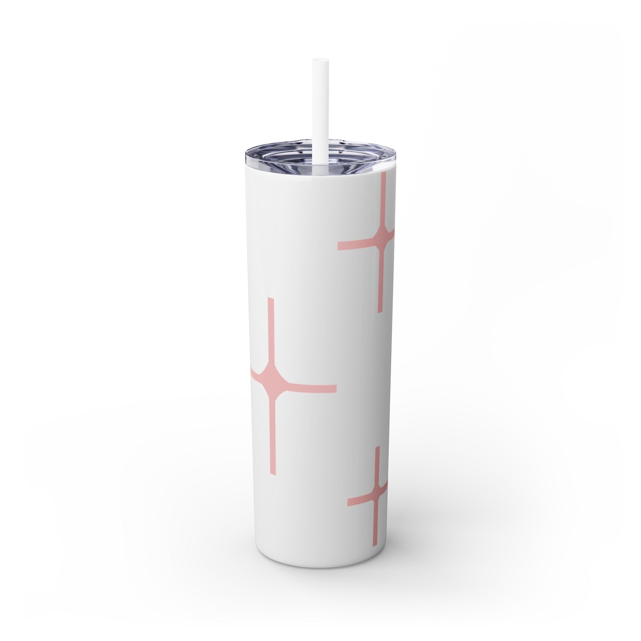 Chic Skinny Tumbler with Straw - Modern Pink Design