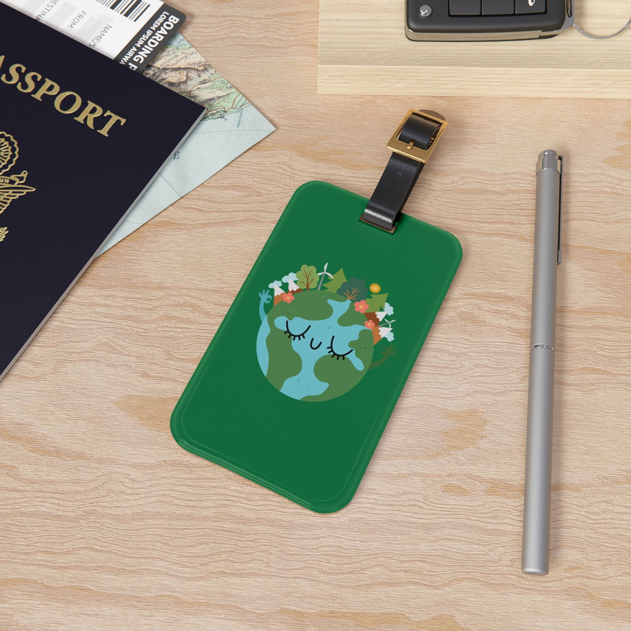 Eco-Friendly Travel Luggage Tag with Whimsical Earth Design