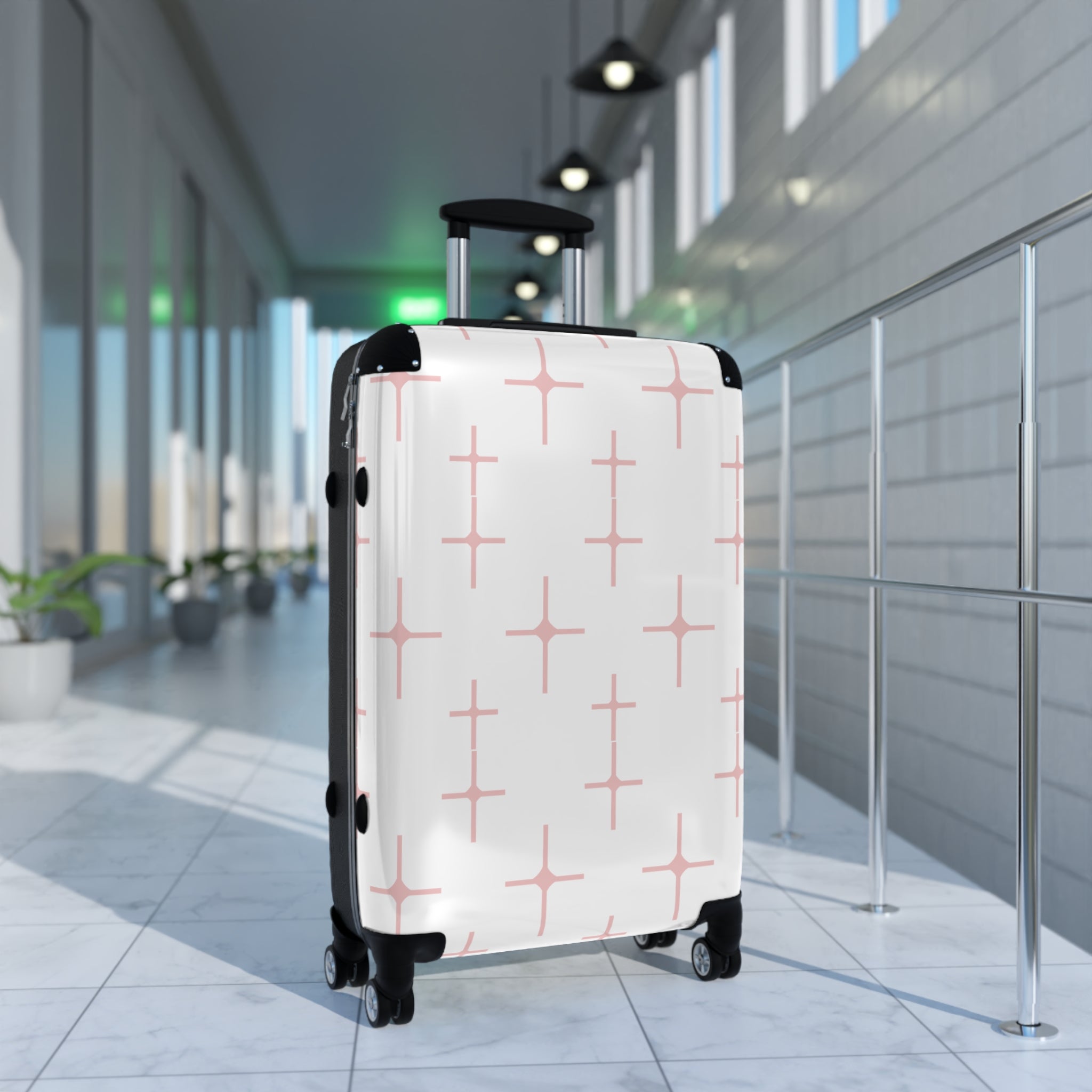 Chic Travel Suitcase with Pink Pattern Design