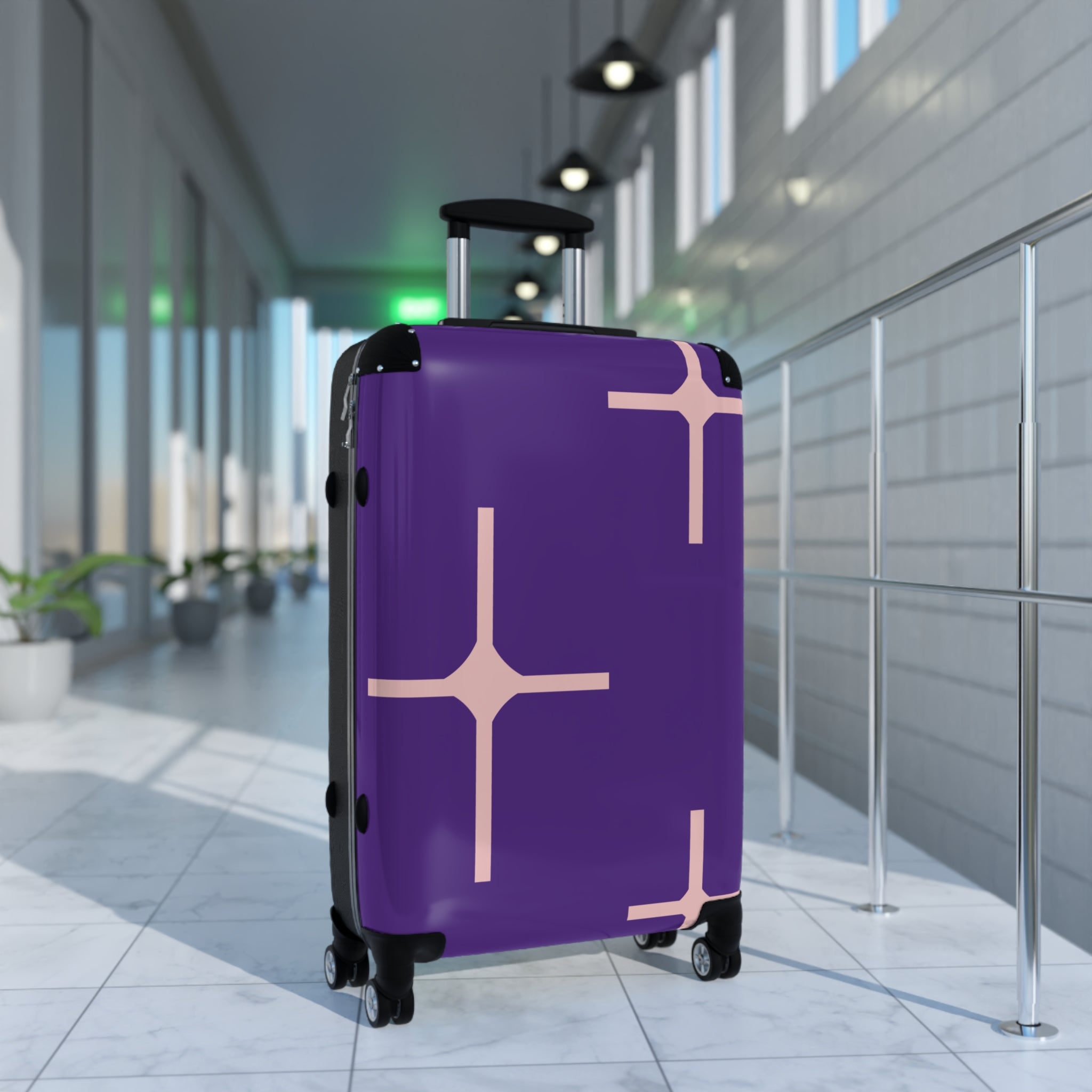 Stylish Purple Suitcase with Geometric Design