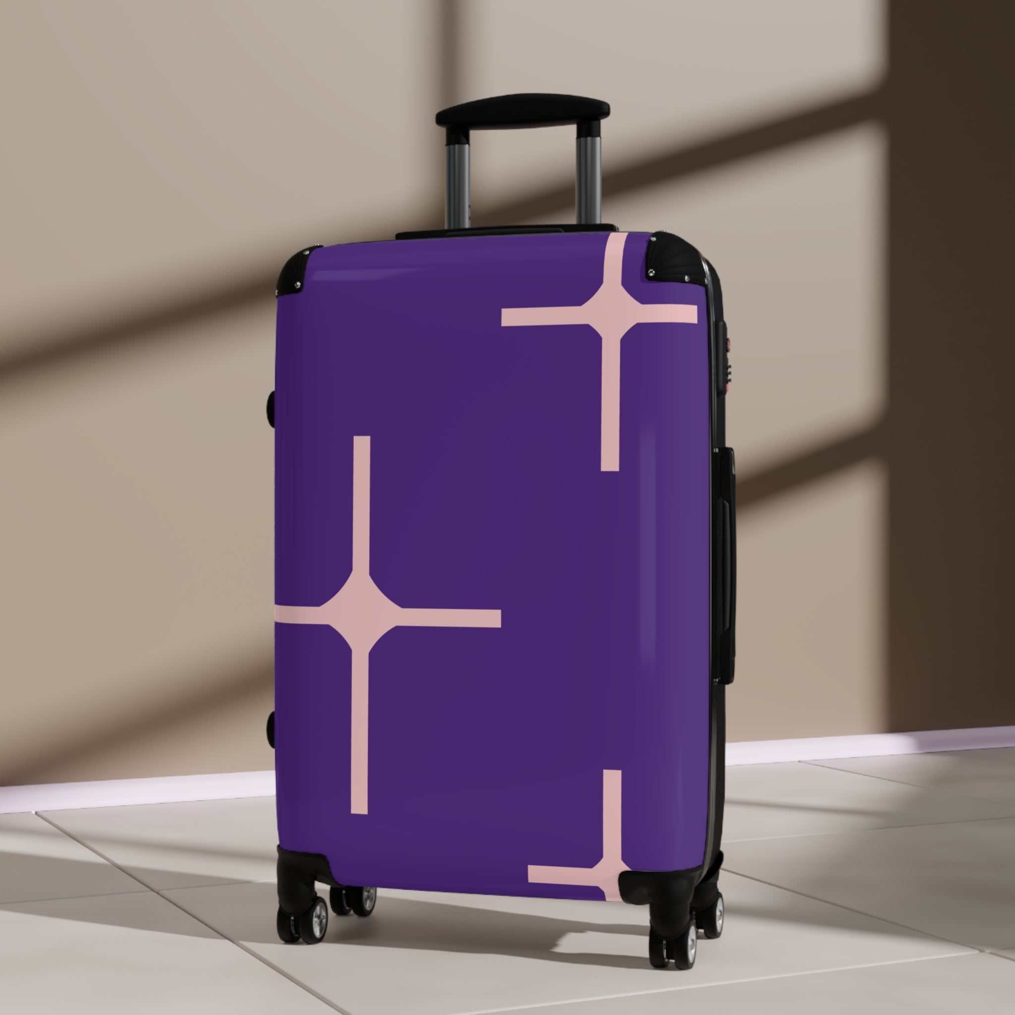 Stylish Purple Suitcase with Geometric Design