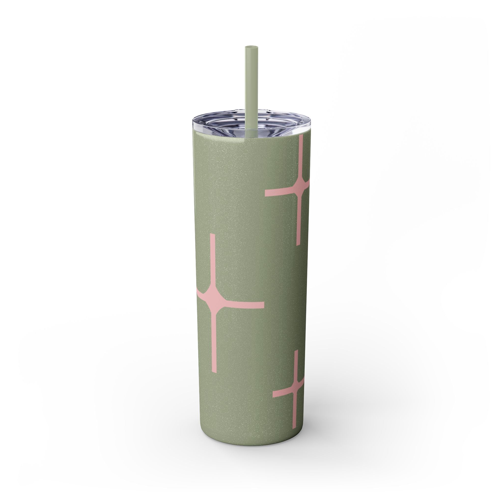Chic Skinny Tumbler with Straw - Modern Pink Design