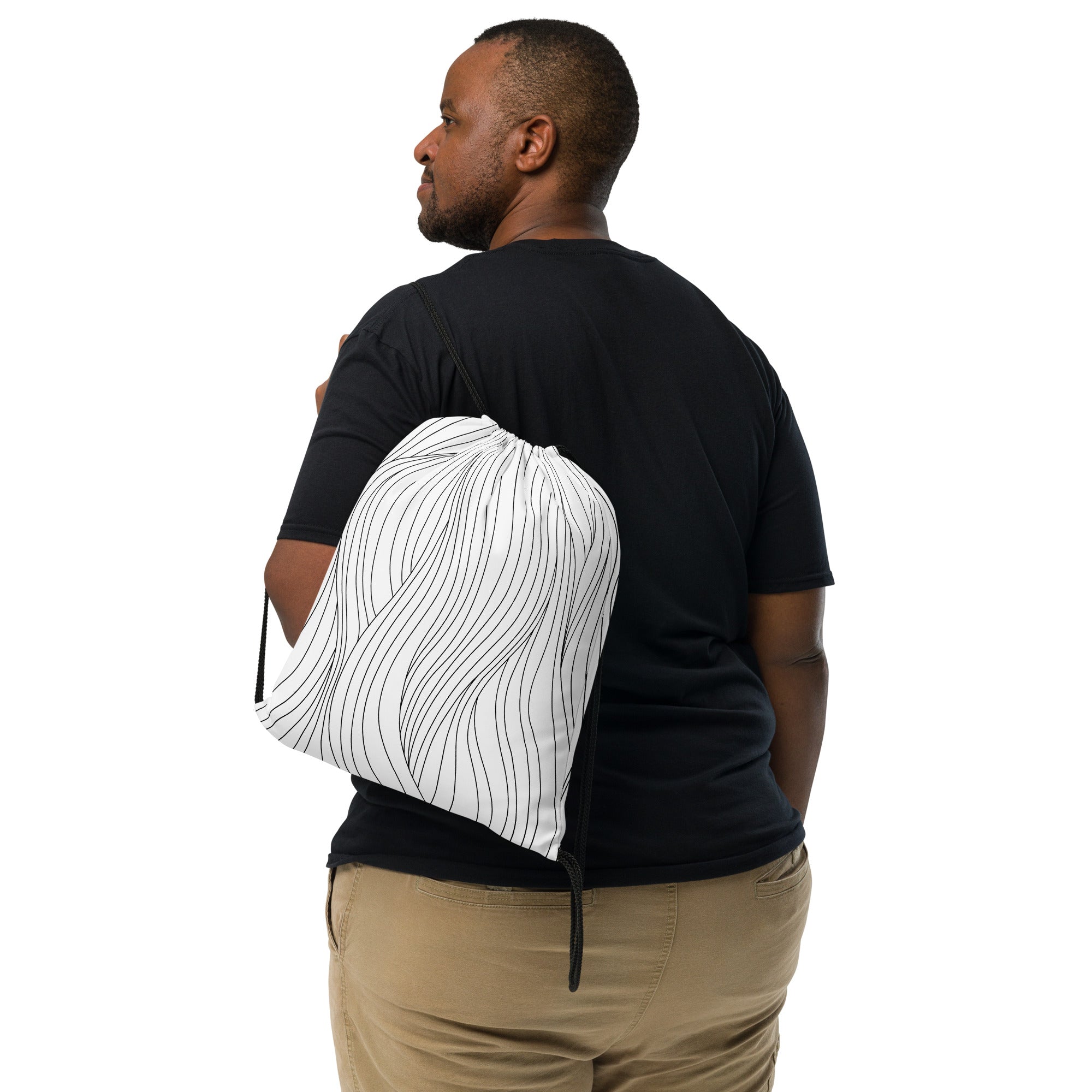 Thin Black Stripes Drawstring bag