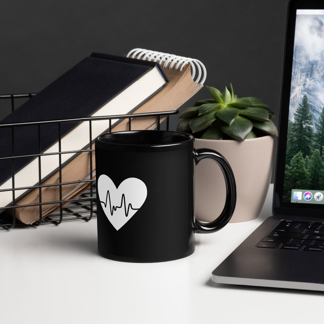 Heart Pulse Black Glossy Mug