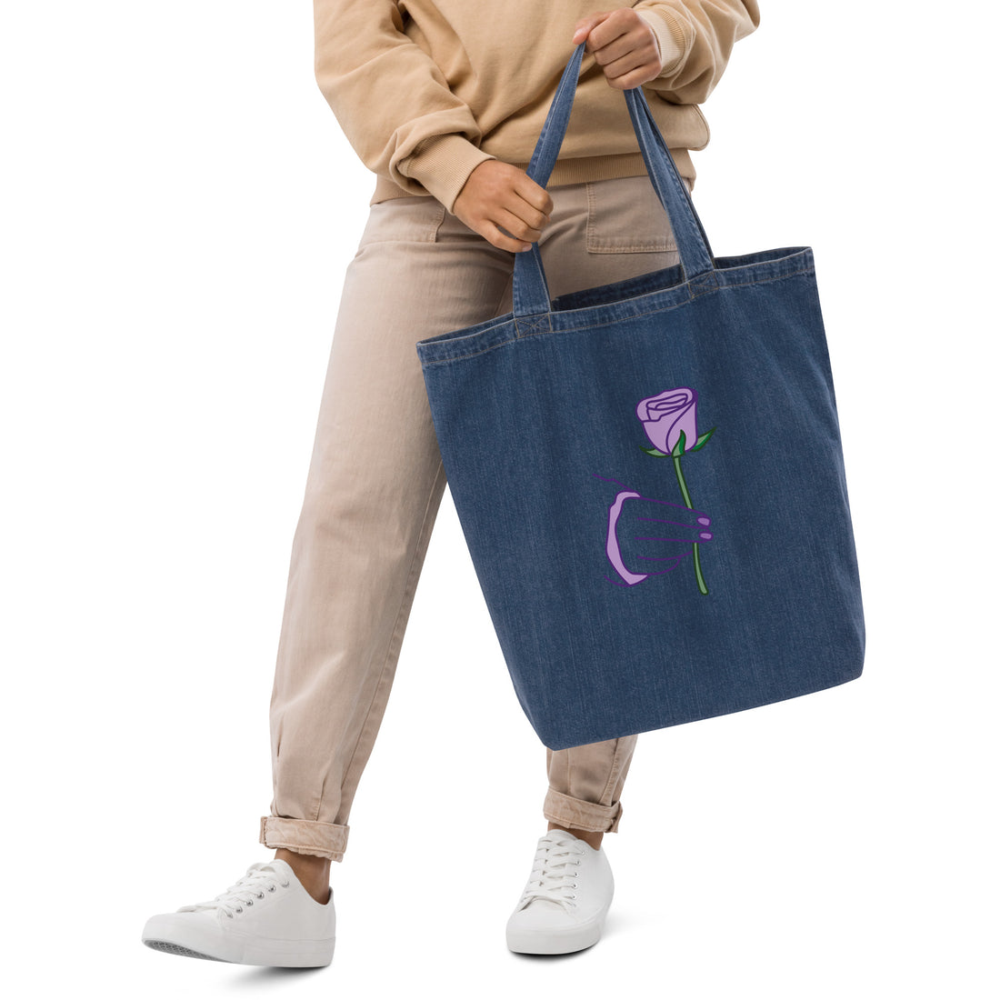 Purple Rose denim tote bag