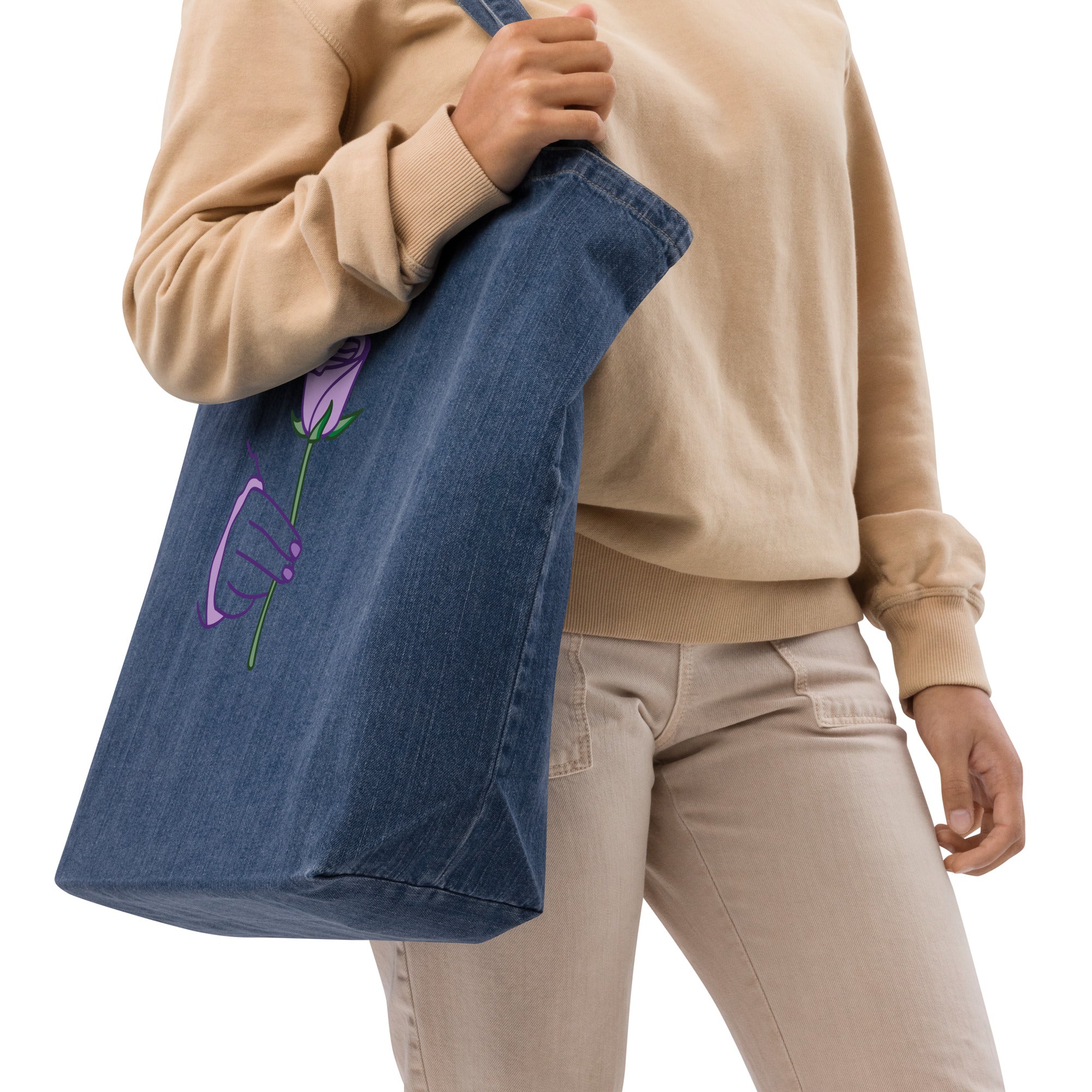 Purple Rose denim tote bag