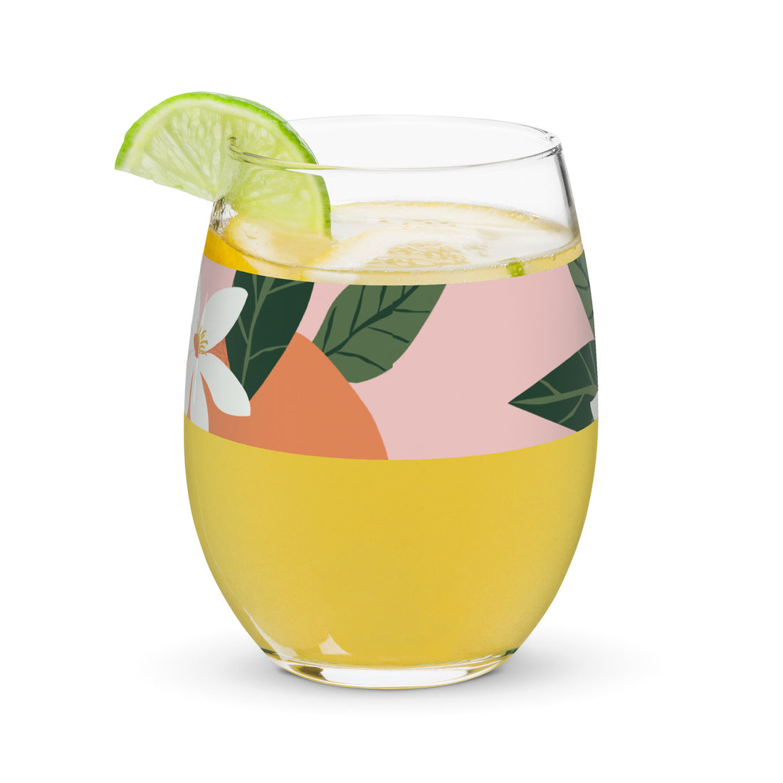 Pink Green Stemless wine glass