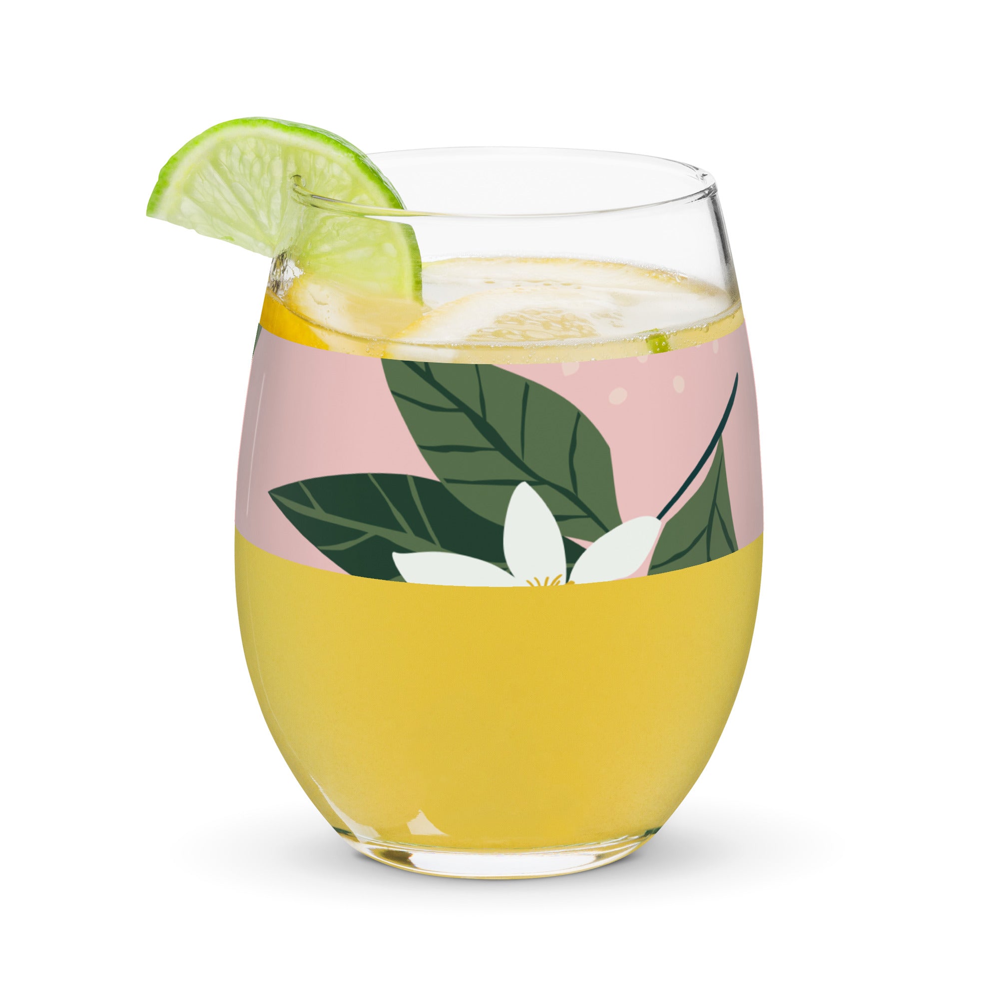 Pink Green Stemless wine glass