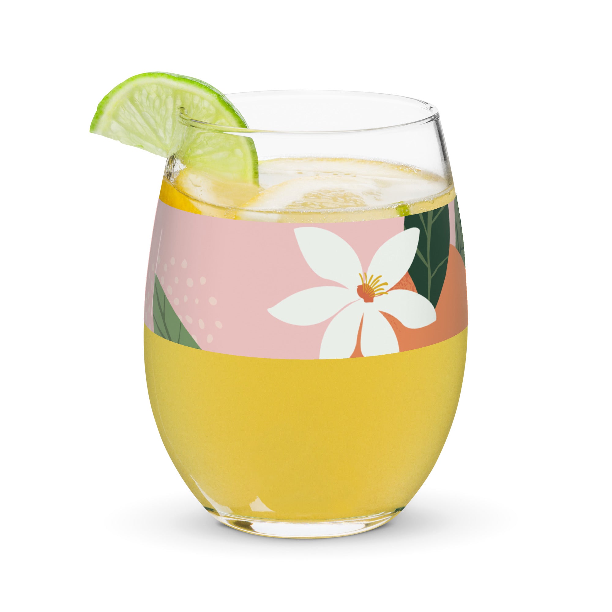 Pink Green Stemless wine glass