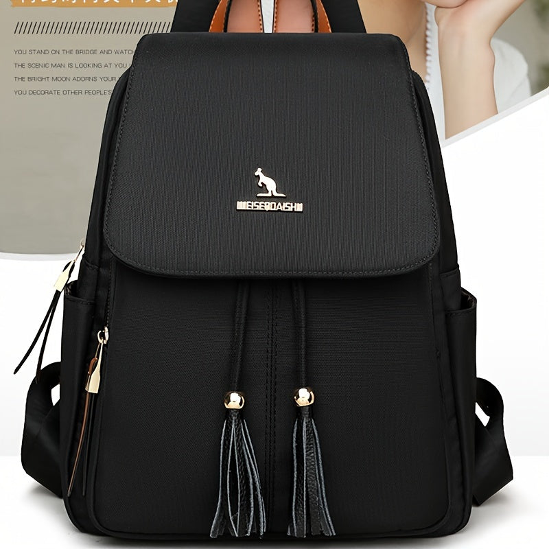 Waterproof Tassel Backpack - Stylish Black, Rugged &amp; Practical - Multi-pocket, Large Capacity, Versatile for Travel, Commuting, School