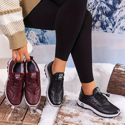 Cozy Winter Snow Sneakers - Soft Microfiber Upper, Plush Flannel Lined, Water-Resistant, Non-Slip Rubber Sole, Comfortable Walking Shoes for Women - Luoyang Brand, All-Season Wear, Ideal for Cold Weather Outings