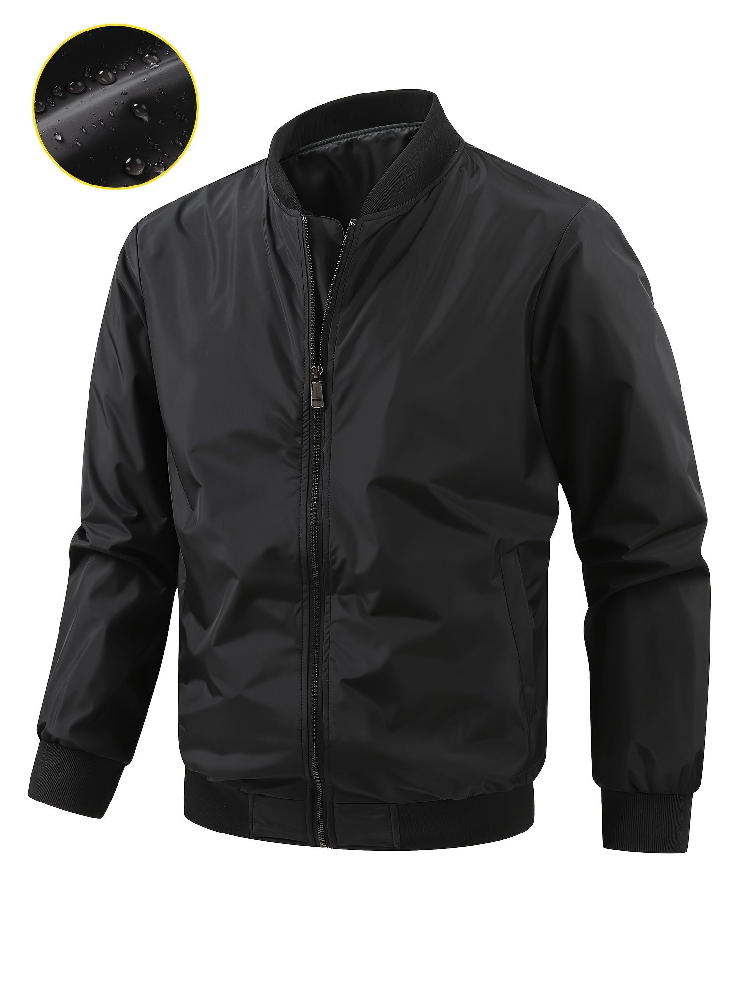 Plus Size Mens Stylish Band Collar Jacket - Fashionable Casual Wear for Spring &amp; Fall - Comfort-fit Design for Big &amp; Tall Gentlemen