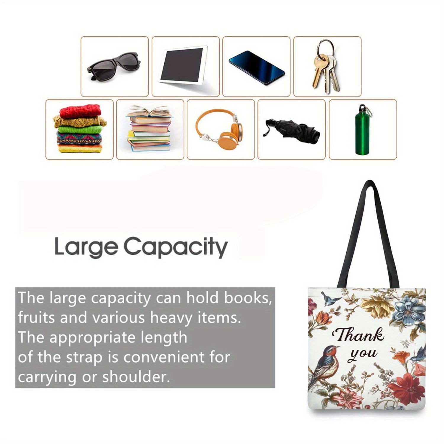 Sustainable Floral Canvas Tote Bag with Loop Handle - Reusable Shopping &amp; Gift Bag for Women, Perfect for School, Groceries, and Beach Outings