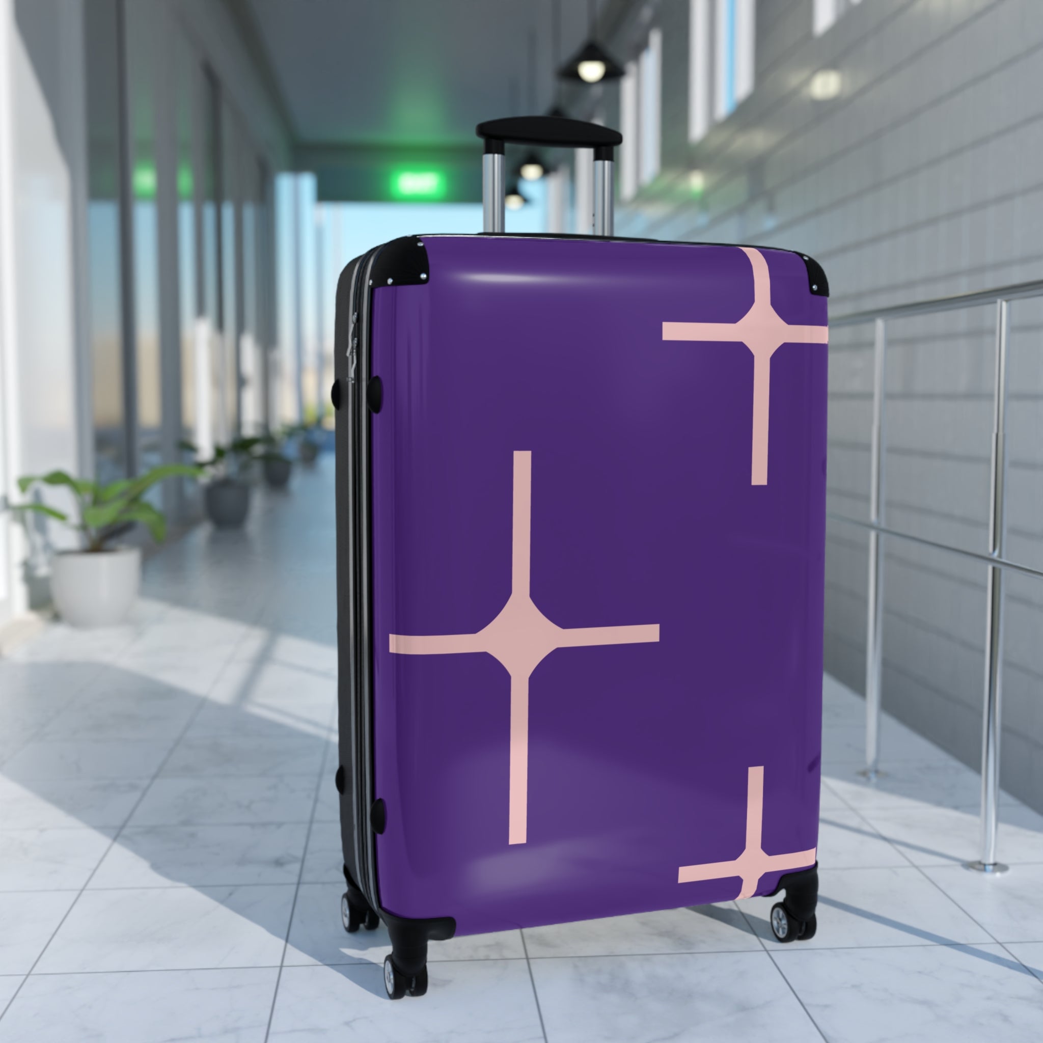 Stylish Purple Suitcase with Geometric Design