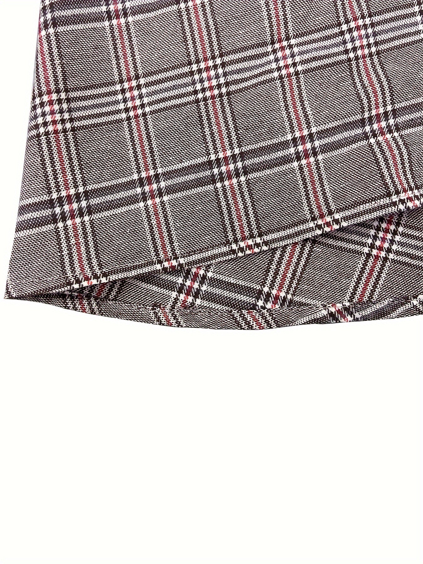 Plus Size Buckle Detail Plaid Skirt, Elegant Asymmetrical Hem High Waist Mini Skirt, Women&