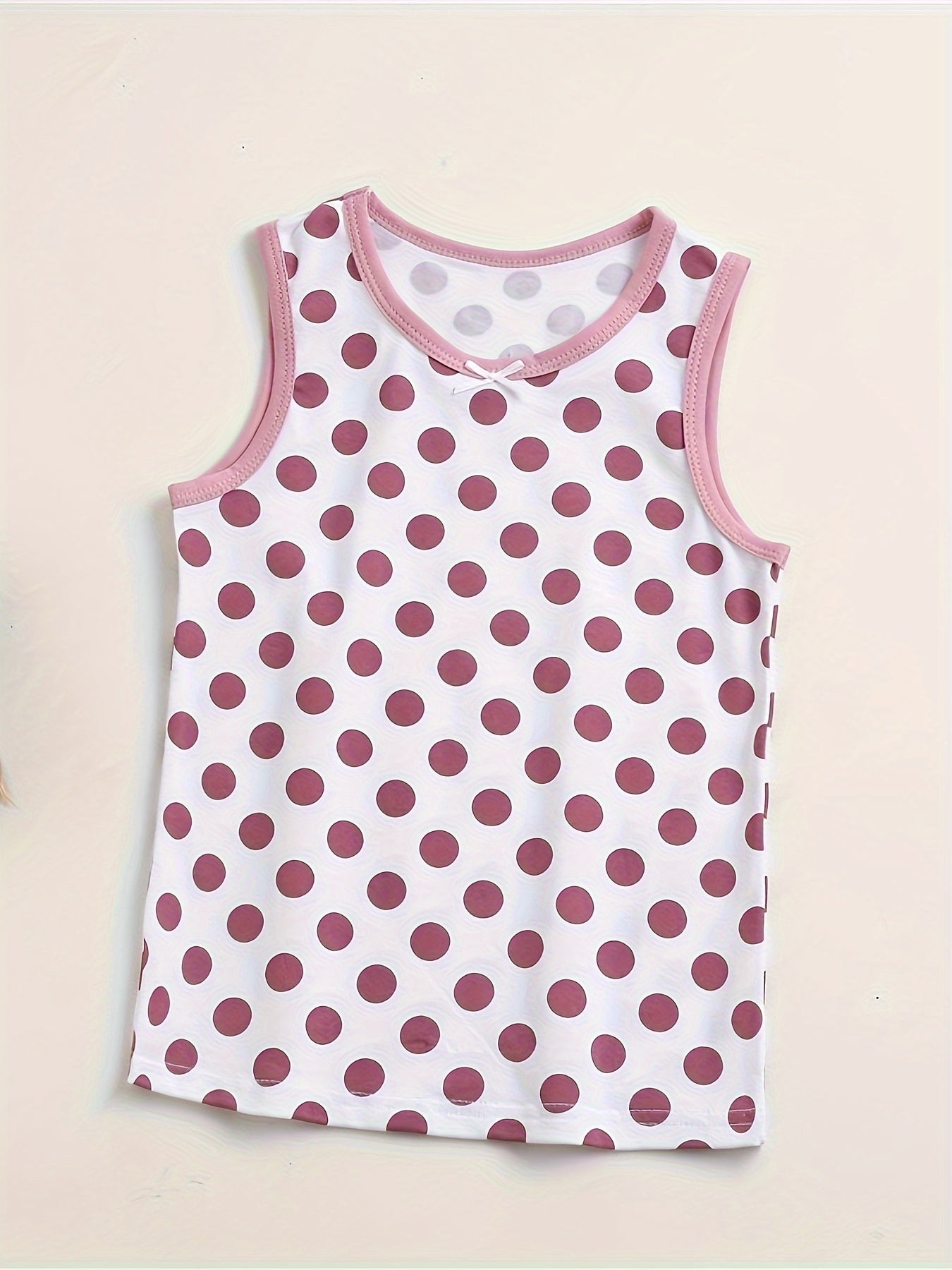 4pcs Lucky Girl Prints Undershirts, Cotton Singlet Top Shirts, Dots Flowers Design, Children Breathable Home Wear Size 100-150