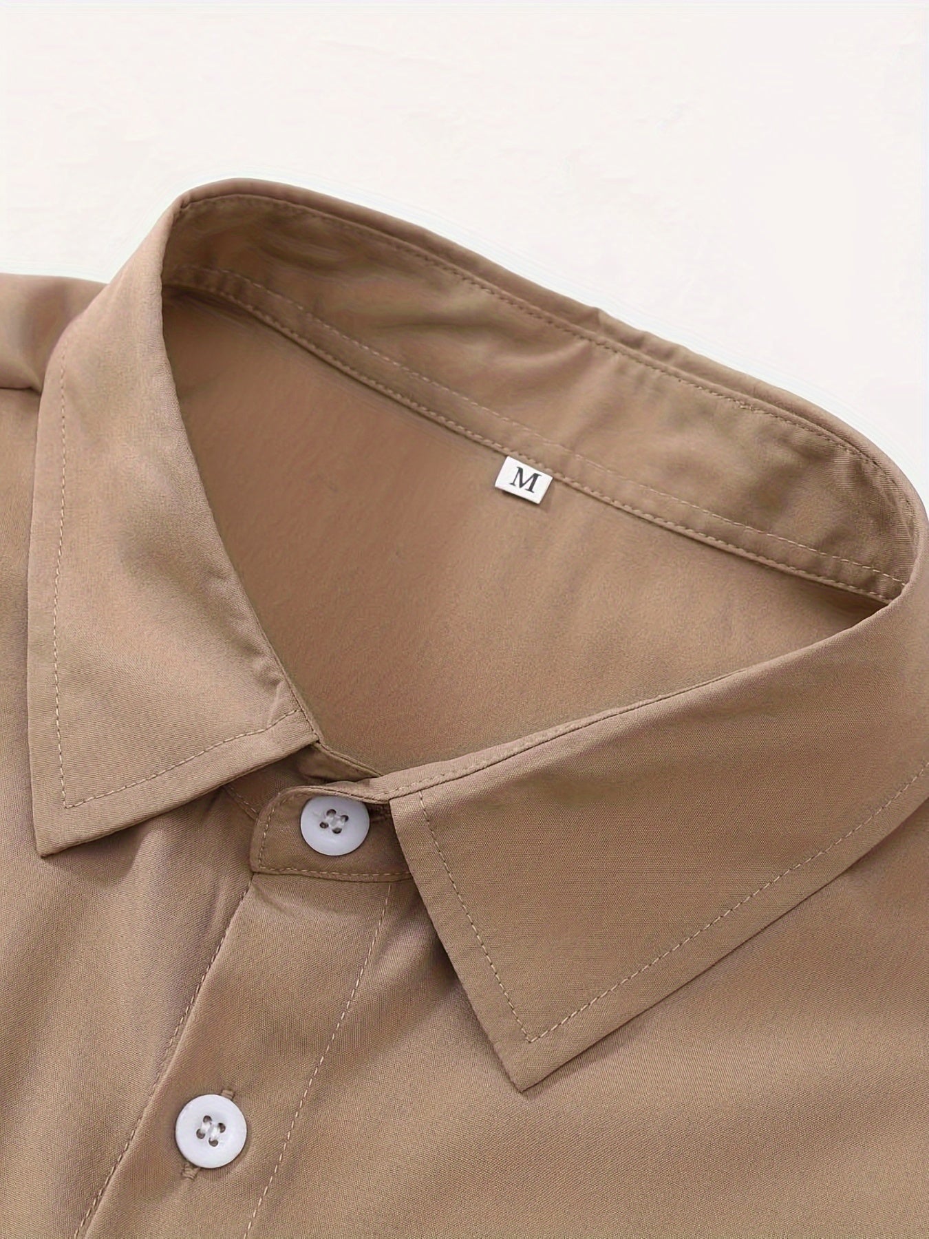 Men’s Classic Lapel Collar Shirt - Easy Care, Regular Fit, Long Sleeve, Solid Polyester with Button Detail