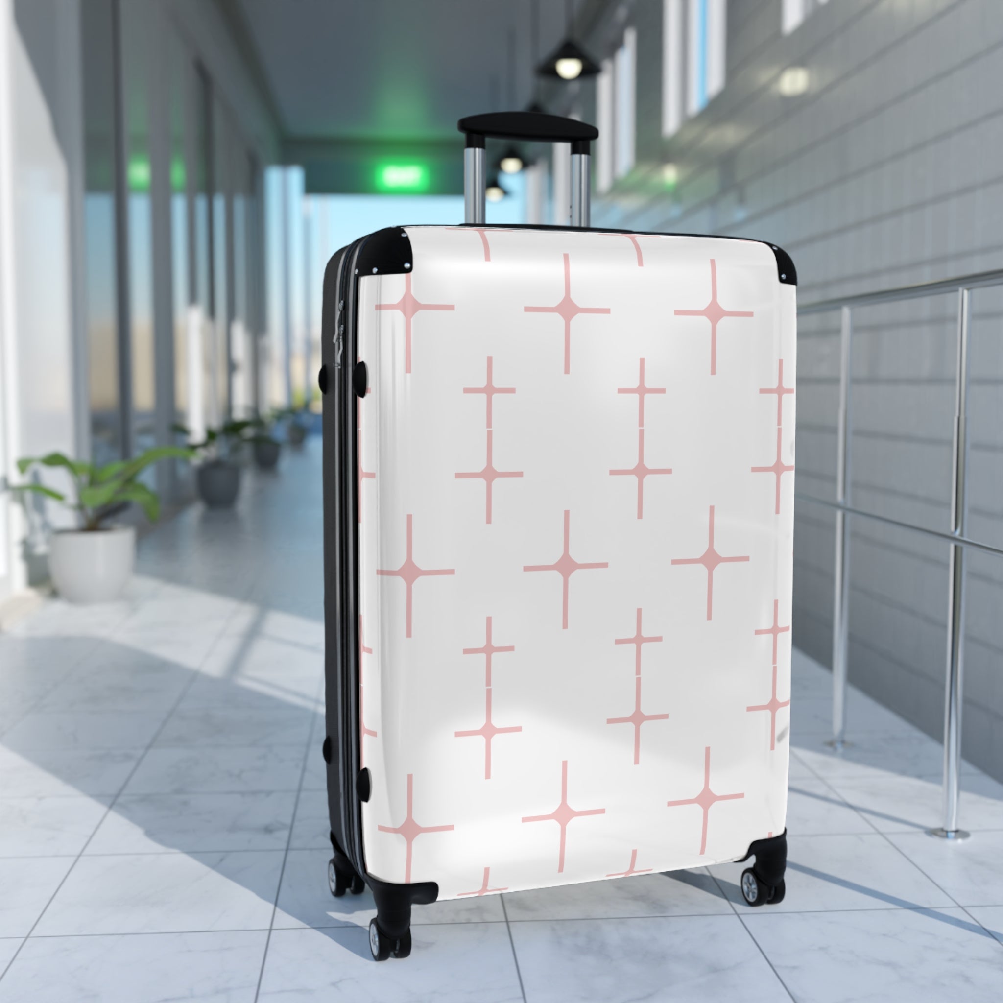 Chic Travel Suitcase with Pink Pattern Design