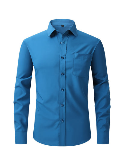 Mens Elegant Turndown Collar Shirt, Male Clothes With Chest Pocket For Spring And Summer, Business And Formal Occasions