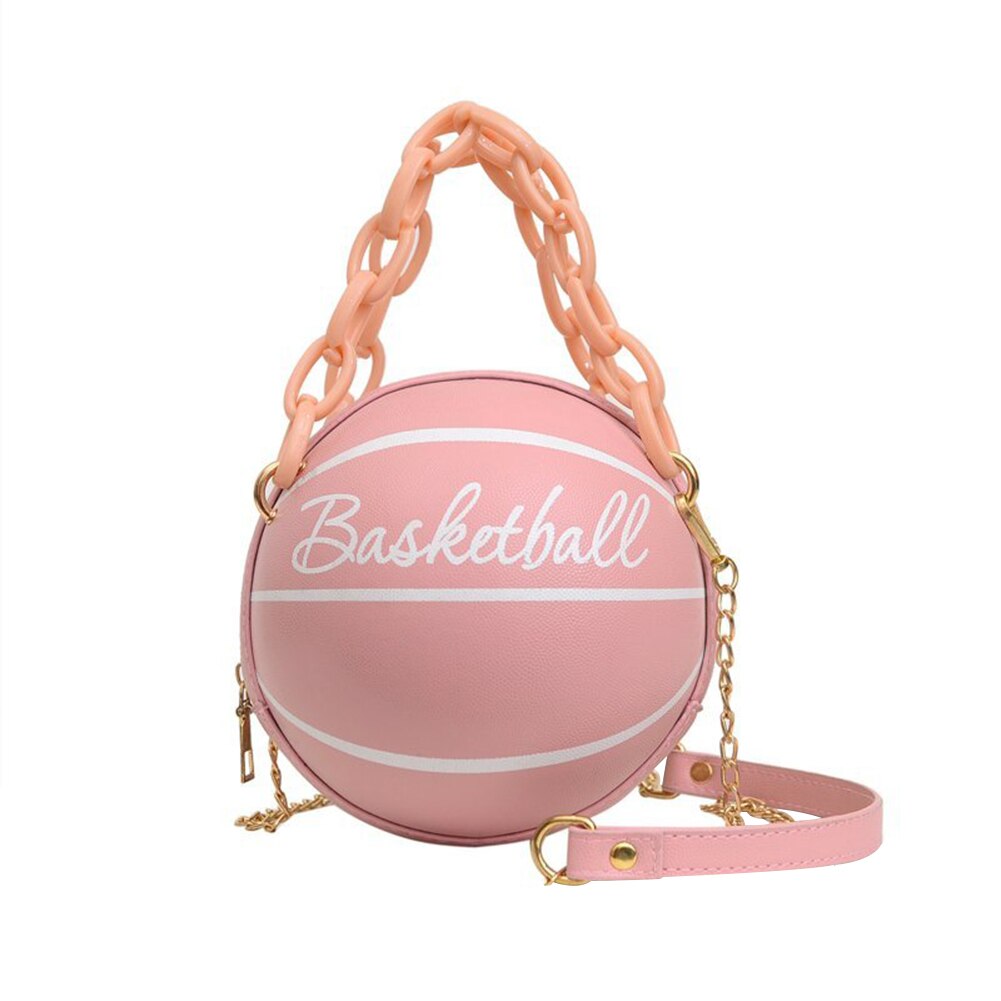 Personality female leather pink basketball bag new ball purses for teenagers women shoulder bags crossbody chain hand bags