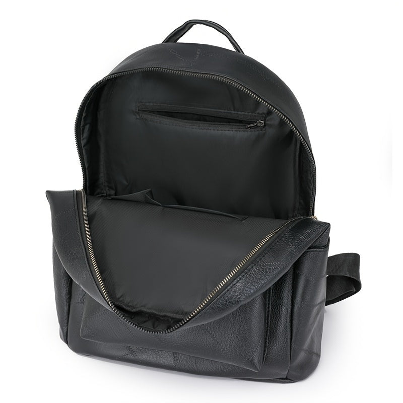 Chic Waterproof PU Backpack with Adjustable Straps - Spacious Multi-Pocket Design for Daily Commute, Shopping &amp; Vacation