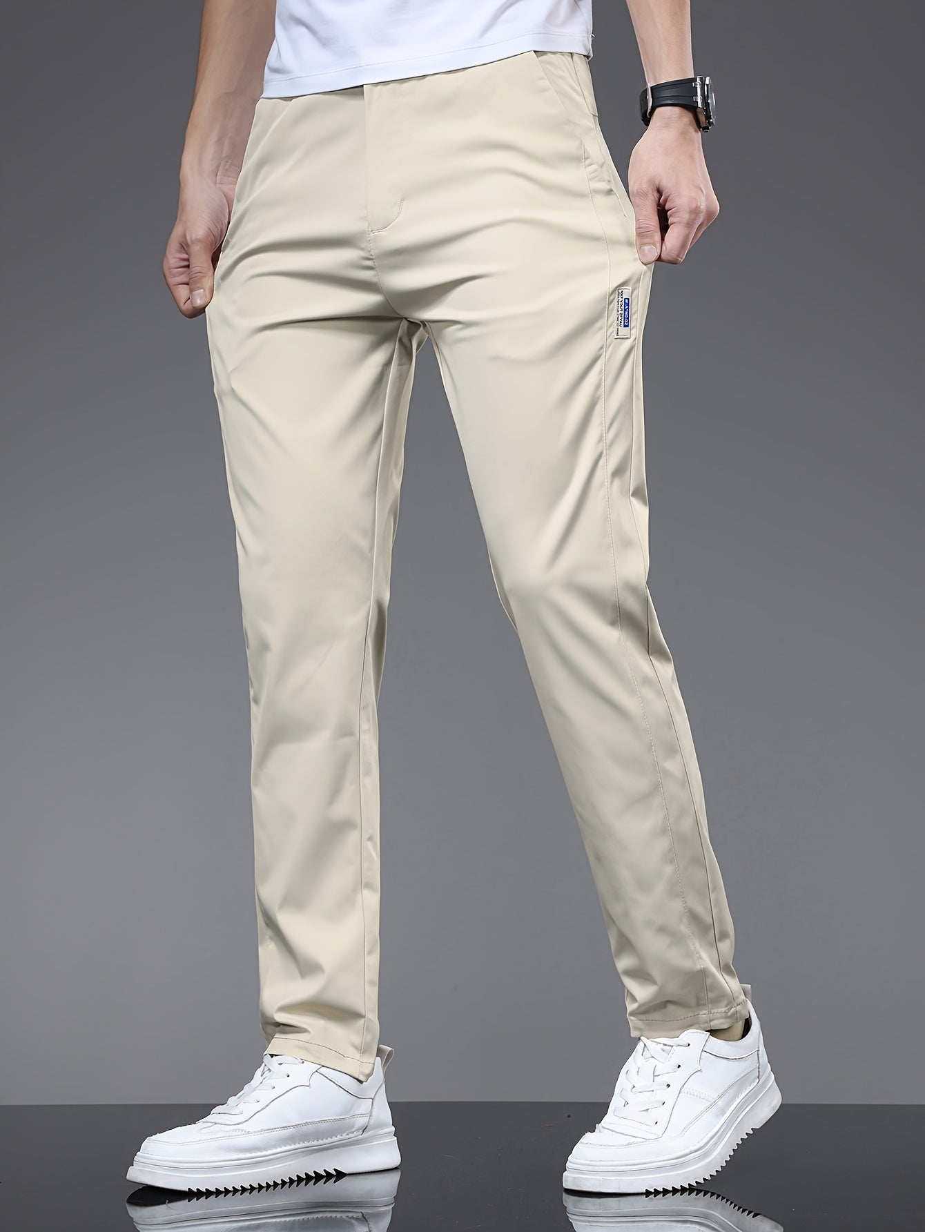 Mens Classic Solid Casual Pants - Stylish &amp; Durable for Spring &amp; Fall - Comfortable Everyday Wear, Versatile Trousers for Trendy Males