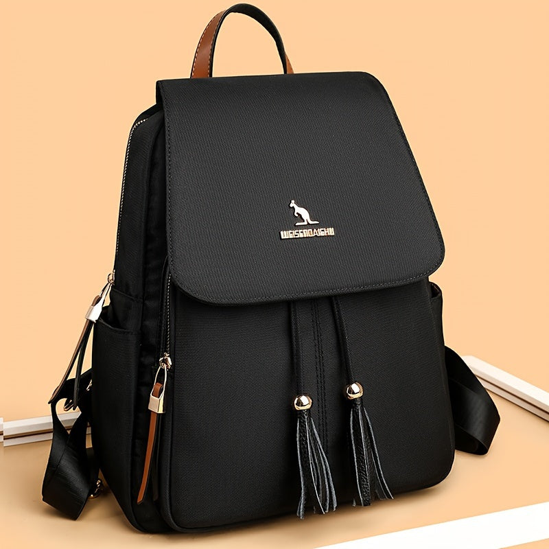 Waterproof Tassel Backpack - Stylish Black, Rugged &amp; Practical - Multi-pocket, Large Capacity, Versatile for Travel, Commuting, School