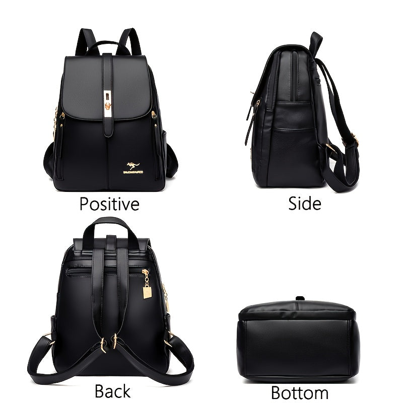 Stylish Retro PU Leather Backpack - Fashion Flap with Anti-theft Pocket - Versatile for Travel, School &amp; Daily Use - Durable Daypack