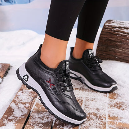 Cozy Winter Snow Sneakers - Soft Microfiber Upper, Plush Flannel Lined, Water-Resistant, Non-Slip Rubber Sole, Comfortable Walking Shoes for Women - Luoyang Brand, All-Season Wear, Ideal for Cold Weather Outings