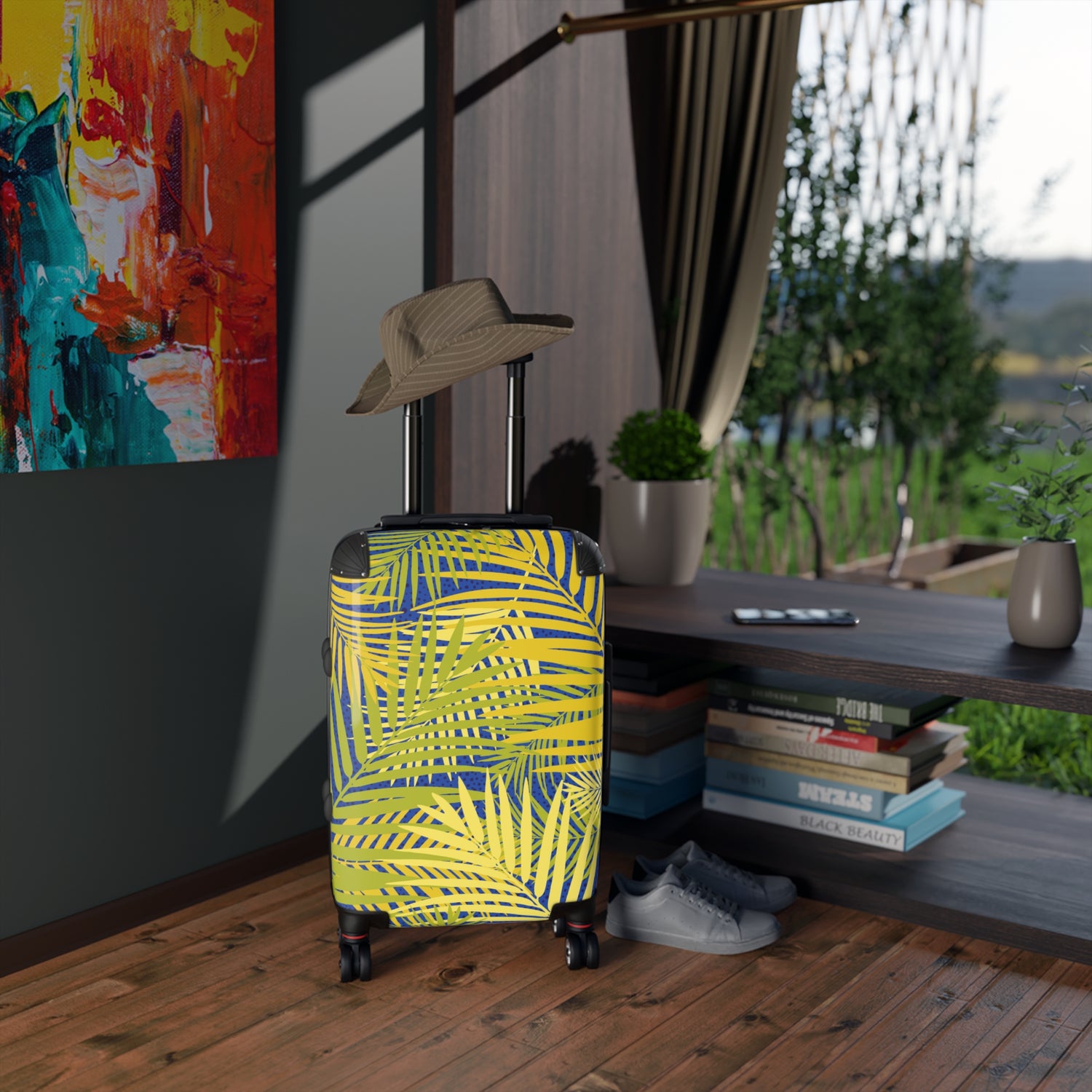 Suitcase with Palm Leaf Prints