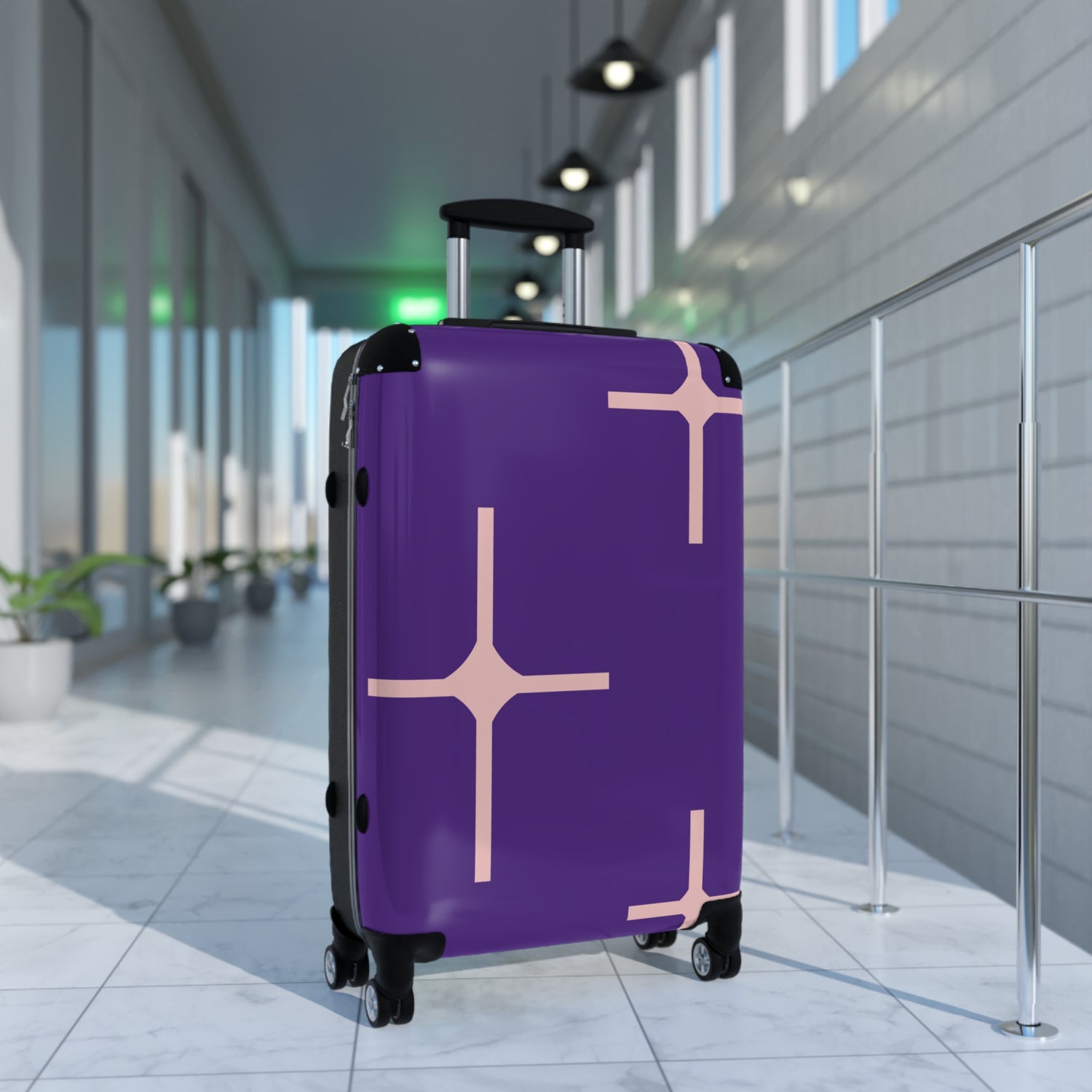 Stylish Purple Suitcase with Geometric Design