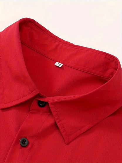 Men’s Classic Lapel Collar Shirt - Easy Care, Regular Fit, Long Sleeve, Solid Polyester with Button Detail