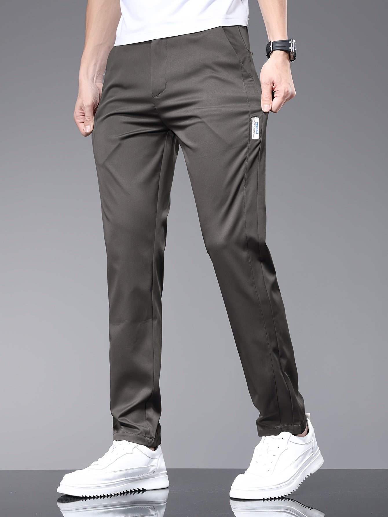 Mens Classic Solid Casual Pants - Stylish &amp; Durable for Spring &amp; Fall - Comfortable Everyday Wear, Versatile Trousers for Trendy Males