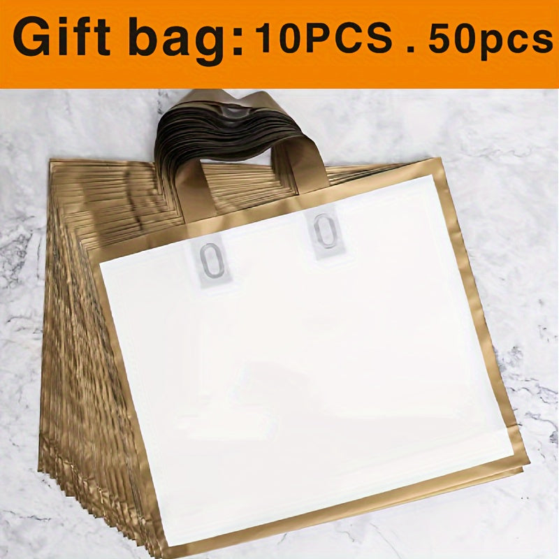 10pcs/50pcs Deluxe Creative Christmas Gift Bags - Thickened White with Golden Edge, Multi-functional, Festival, Birthday, Party, Clothing Store, Commercial, Hand-held, Reusable Packaging Bags for Business, Duty-free Shops