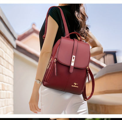 Stylish Retro PU Leather Backpack - Fashion Flap with Anti-theft Pocket - Versatile for Travel, School &amp; Daily Use - Durable Daypack