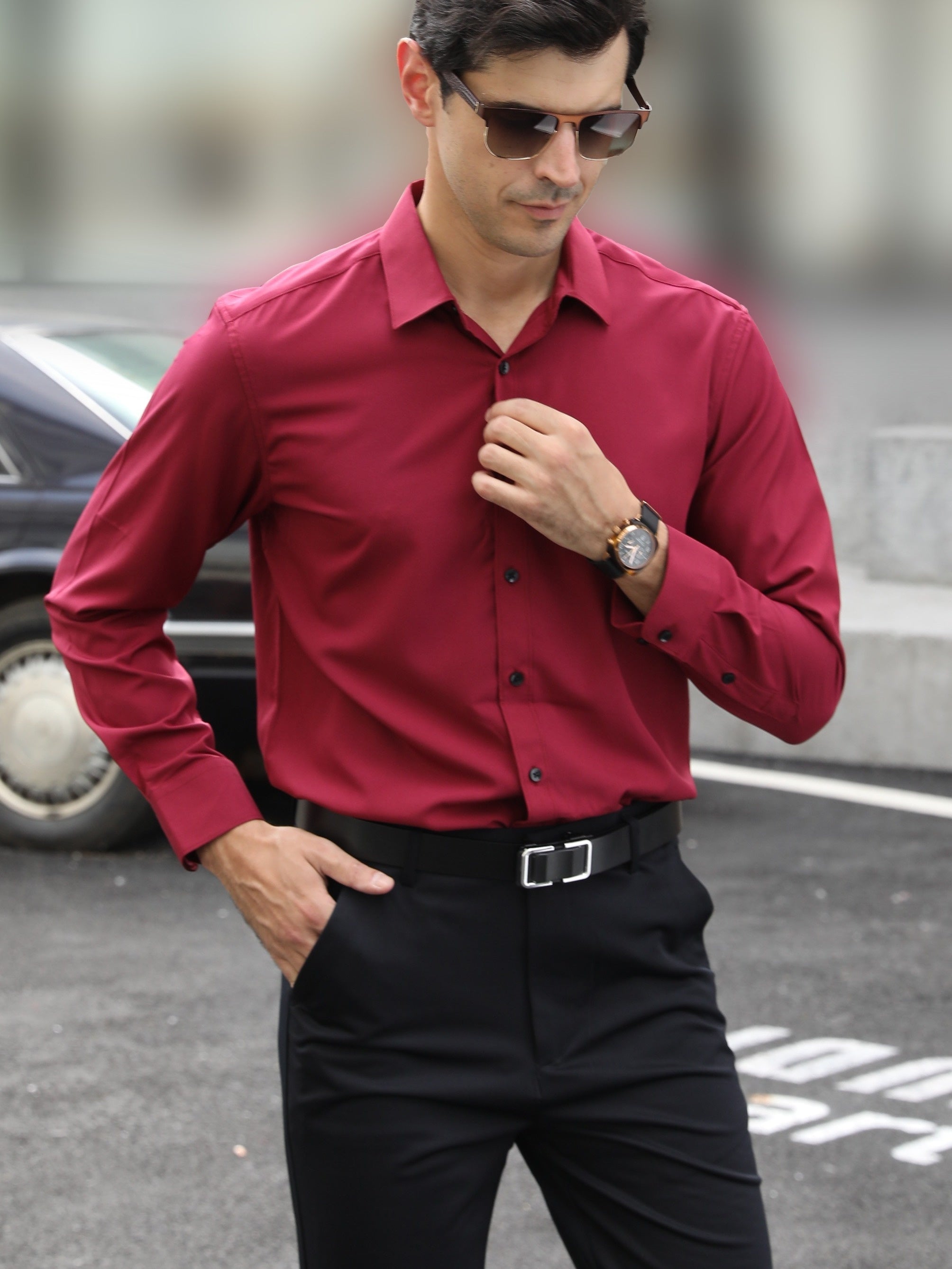 Mens Classic Long Sleeve Formal Shirt - Timeless Button-Up Design for Business Occasions, Weddings, and Special Events - Perfect Gift for Stylish Men