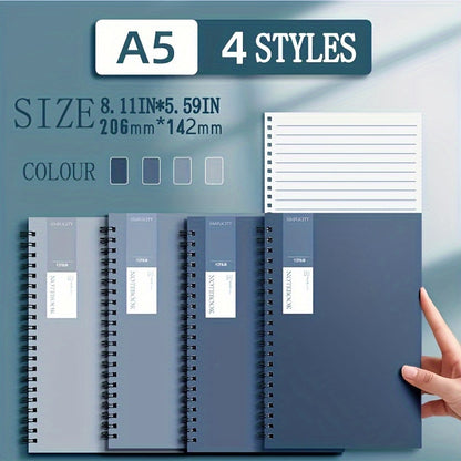 4 Pack of A5 Spiral Bound Notebooks - Student &amp; Office with Minimalist Gradient Blue Combo Style