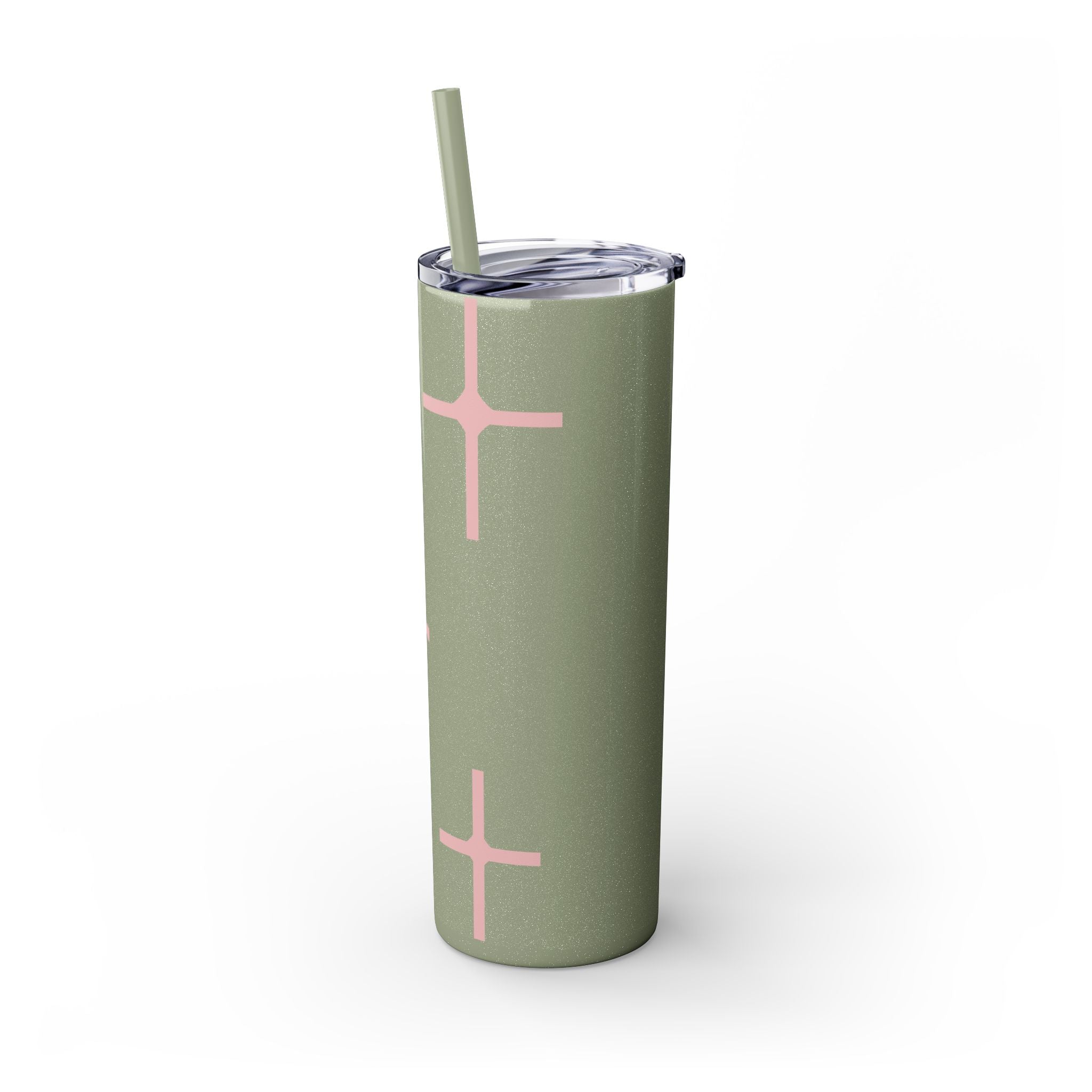 Chic Skinny Tumbler with Straw - Modern Pink Design