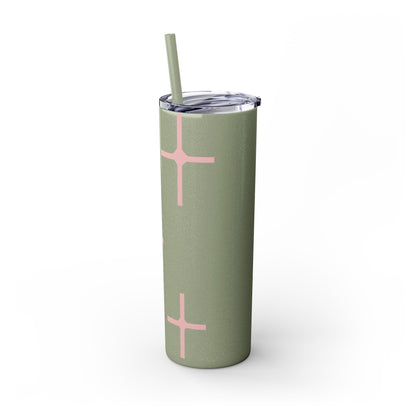 Chic Skinny Tumbler with Straw - Modern Pink Design