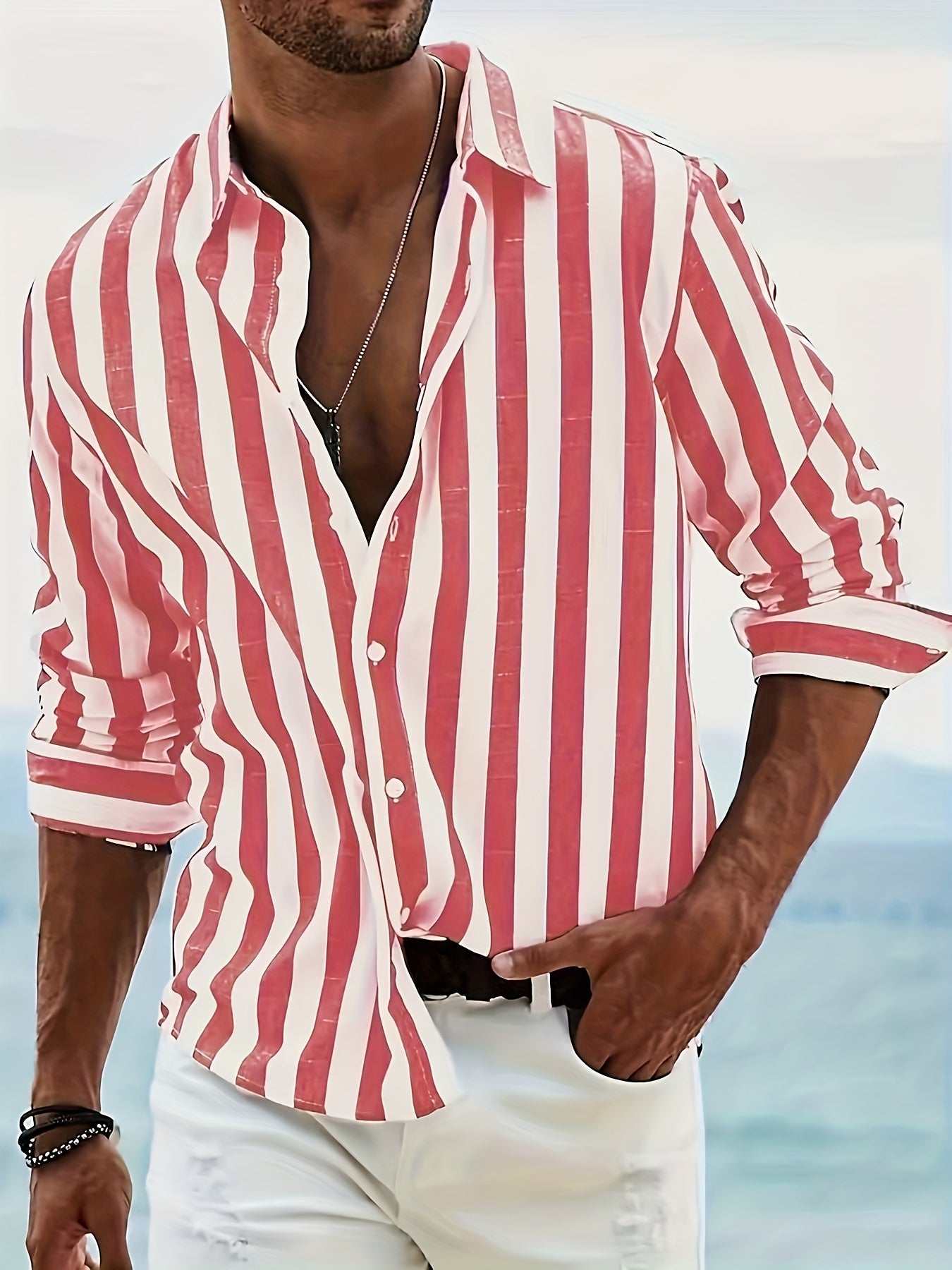 Stylish Striped Long Sleeve Lapel Shirt - Men&