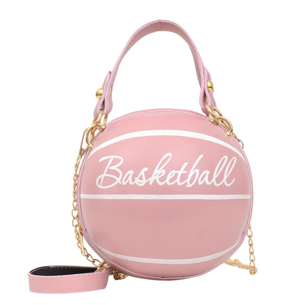 Personality female leather pink basketball bag new ball purses for teenagers women shoulder bags crossbody chain hand bags