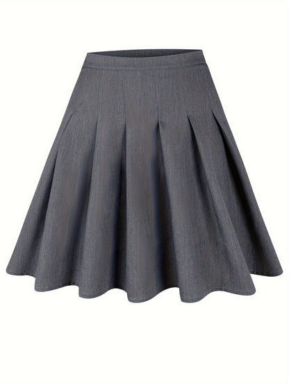 Plus Size Solid Pleated Skirt, Casual Skirt For Spring &amp; Summer, Women&