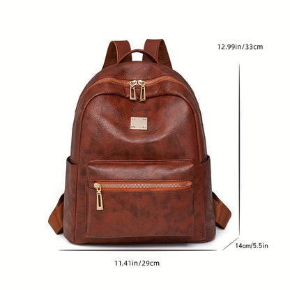 Chic Waterproof PU Backpack with Adjustable Straps - Spacious Multi-Pocket Design for Daily Commute, Shopping &amp; Vacation