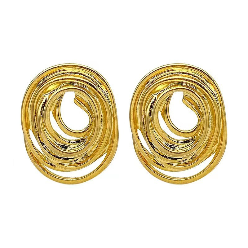 Circular oval earrings, exaggerated and atmospheric metal earrings, fashionable and luxurious high-end earrings