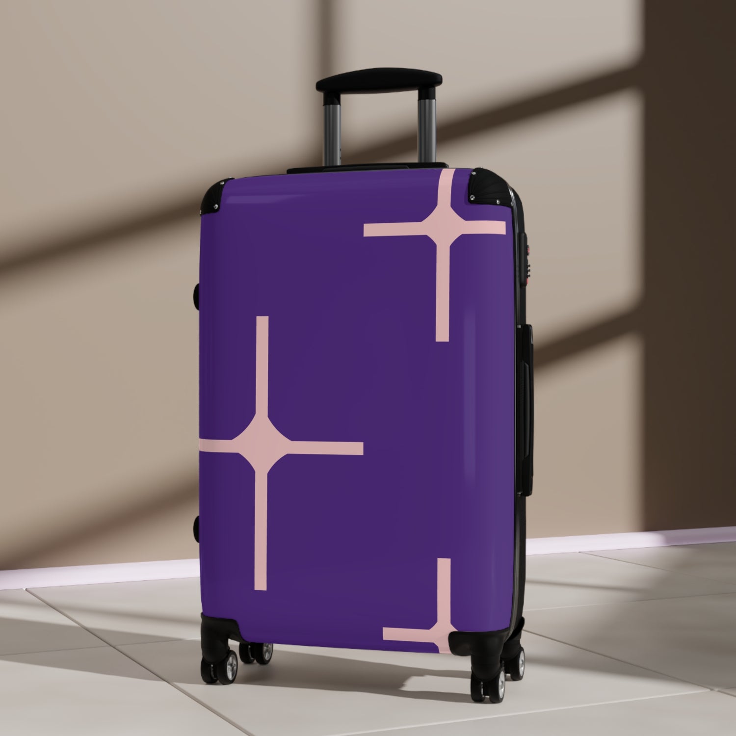 Stylish Purple Suitcase with Geometric Design