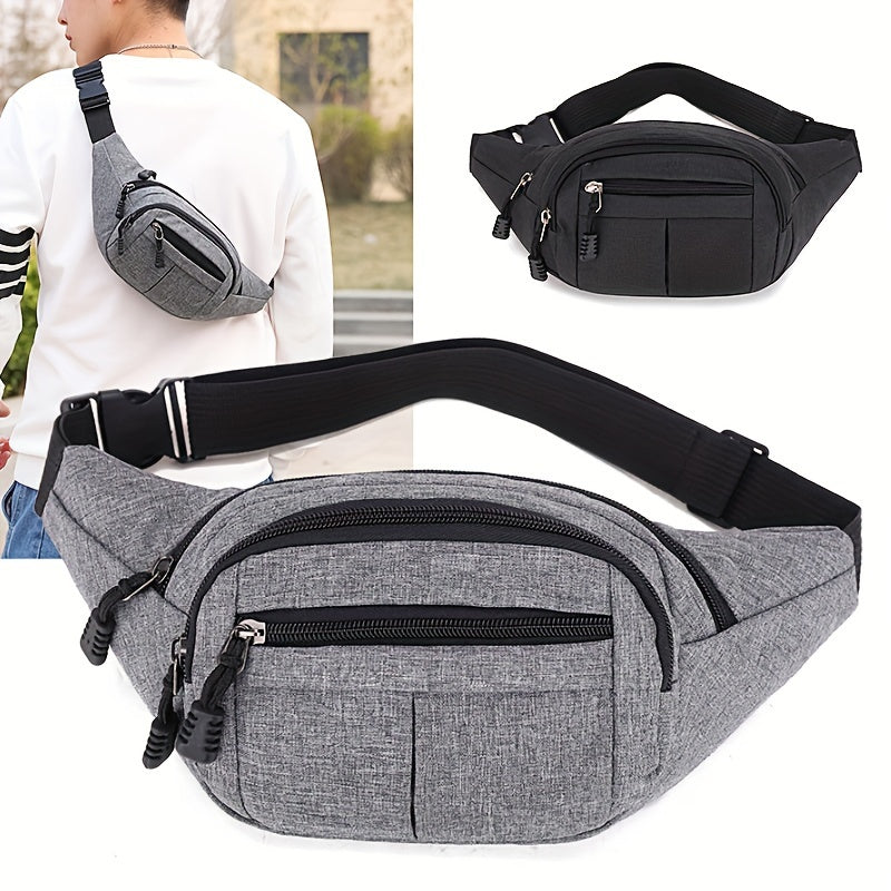 Large Capacity Crossbody Fanny Pack - Water Resistant Oxford Cloth, Adjustable Strap, Zipper Closure, Solid Color Design - Perfect for Outdoors, Workout, Traveling, Running, Hiking, and Cycling